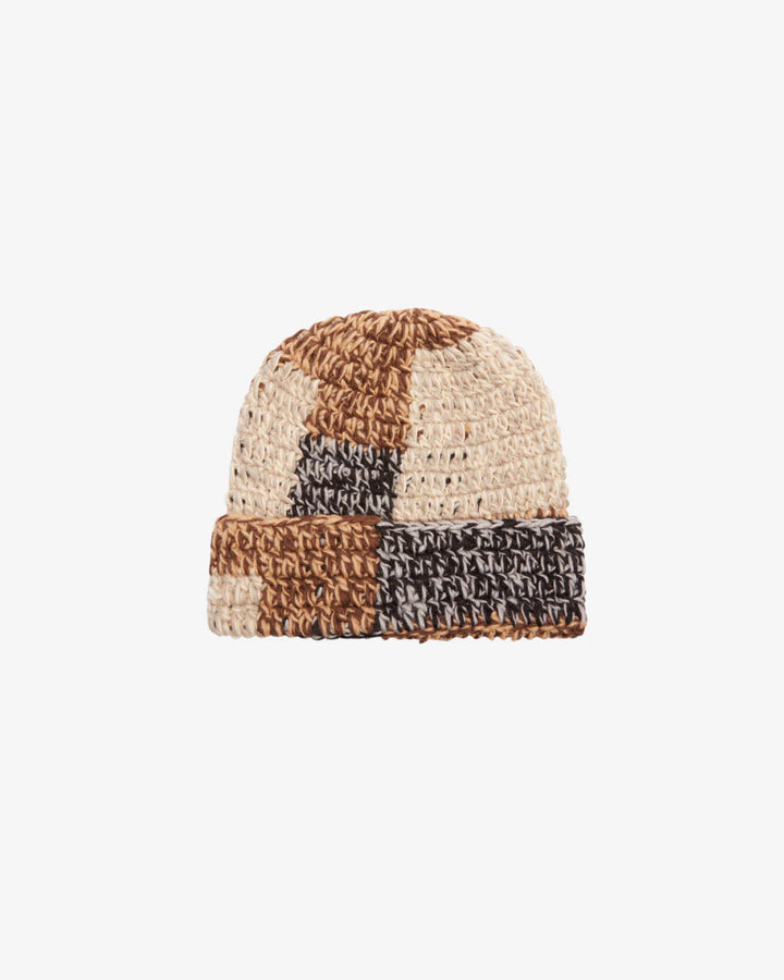 PATCHWORK RIB BEANIE BROWN MULTI