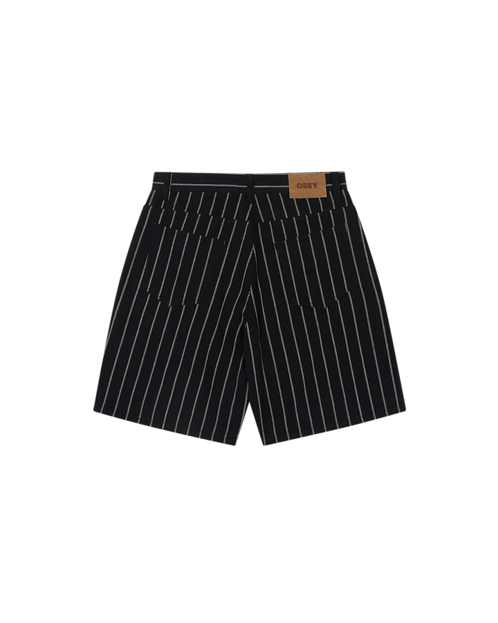 STRIPE BAGGY DENIM SHORT - BLACK MULTI