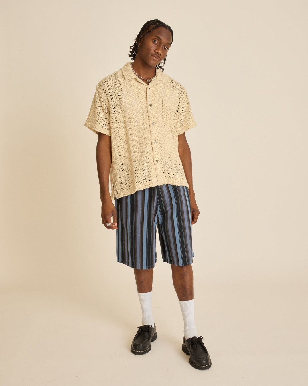 BAJA STRIPE BAGGY DENIM SHORT - BLACK MULTI