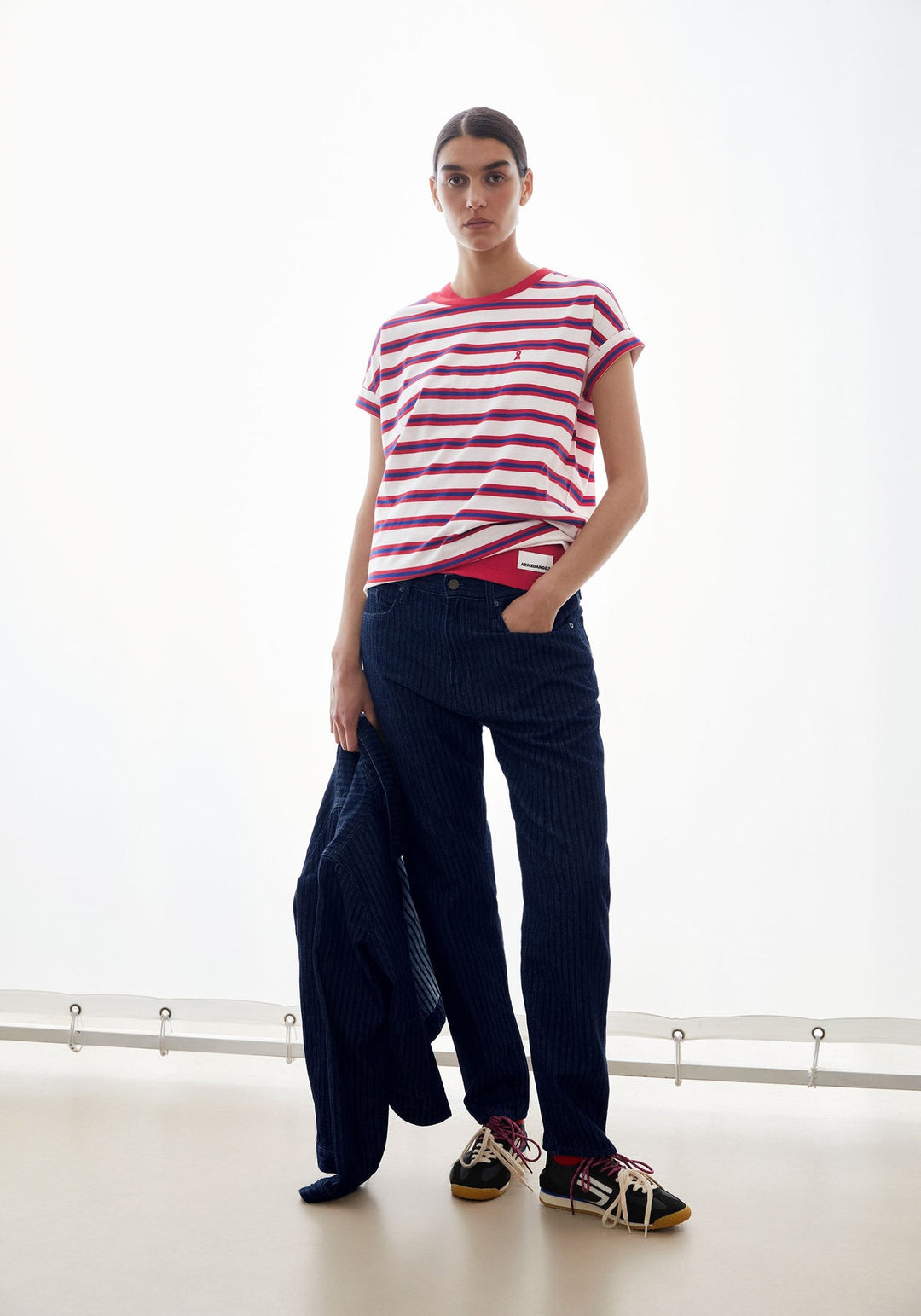 IDAARA STRIPES T-SHIRT - light oatmilk-mars red-dynamo