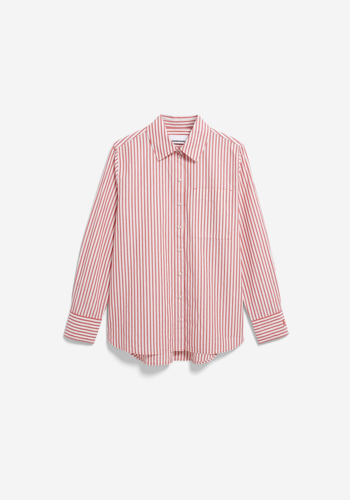GESTREIFTE WEITE POPLIN BLUSE - oatmilk-mars red