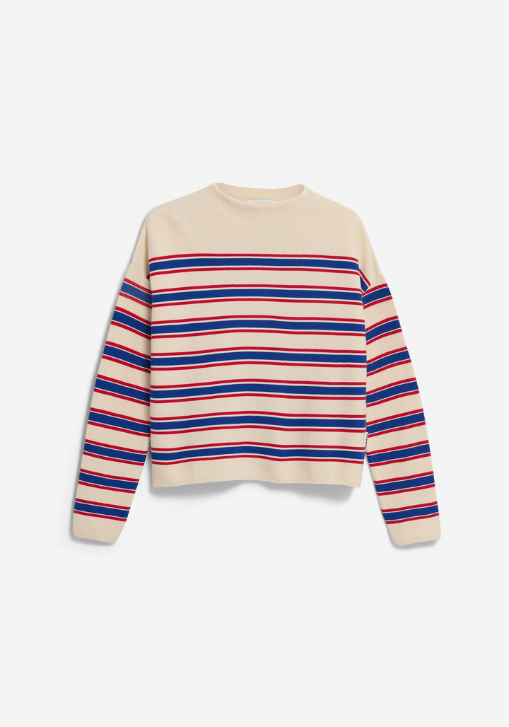 MERINAA STRIPES KNIT SWEATER - oatmilk-mars red-dynamo blue
