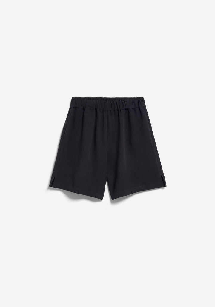 LINEN BLEND PULL ON SHORT - black