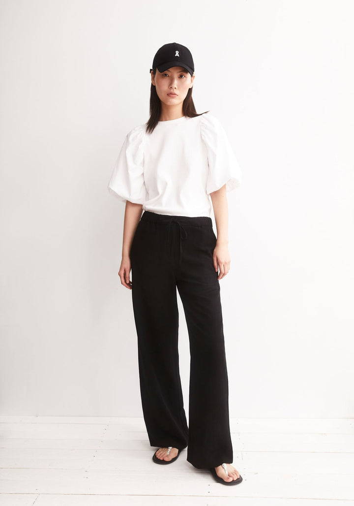 LINEN BLEND STRAIGHT LEG PANT - black