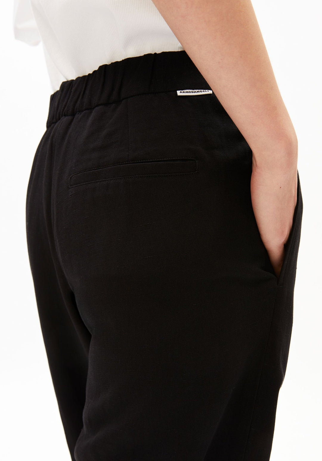 LINEN BLEND STRAIGHT LEG PANT - black