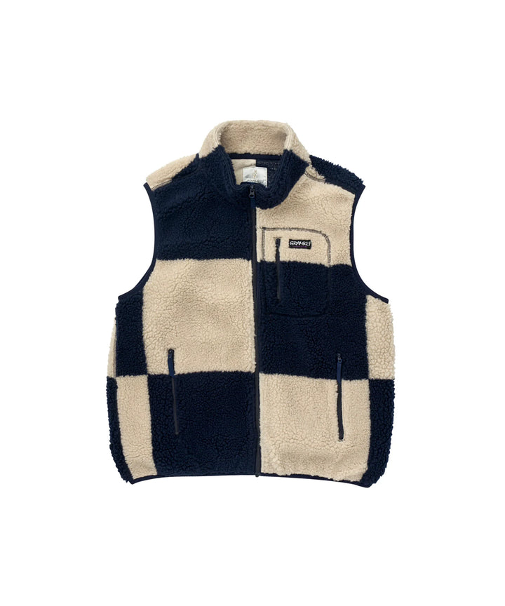 Gramicci Checkered Sherpa Vest - navy beige check