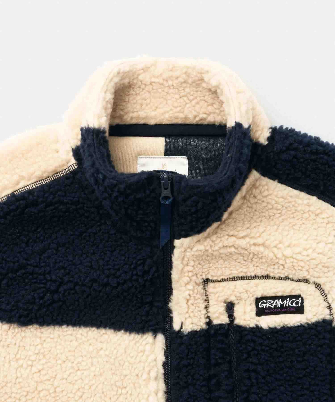 Gramicci Checkered Sherpa Vest - navy beige check