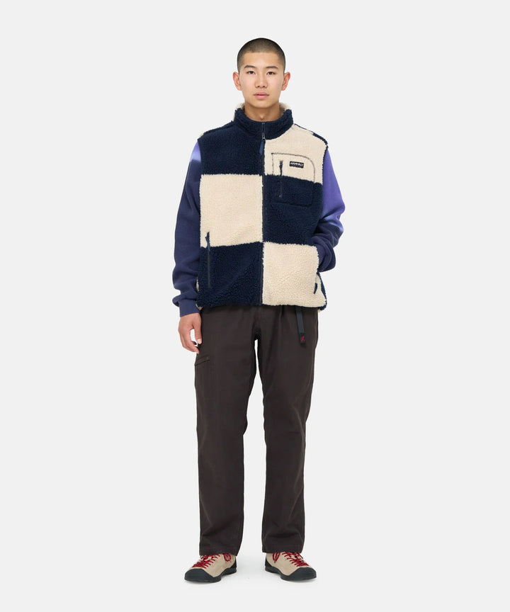 Gramicci Checkered Sherpa Vest - navy beige check