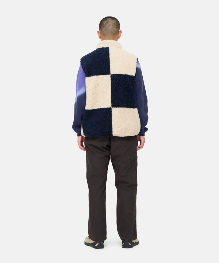 Gramicci Checkered Sherpa Vest - navy beige check