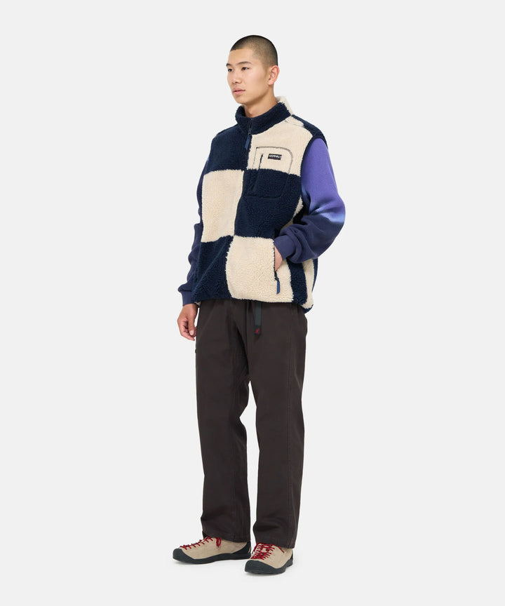 Gramicci Checkered Sherpa Vest - navy beige check
