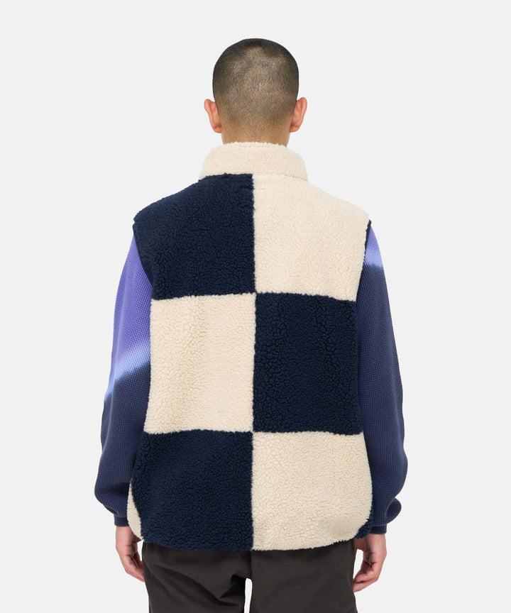 Gramicci Checkered Sherpa Vest - navy beige check