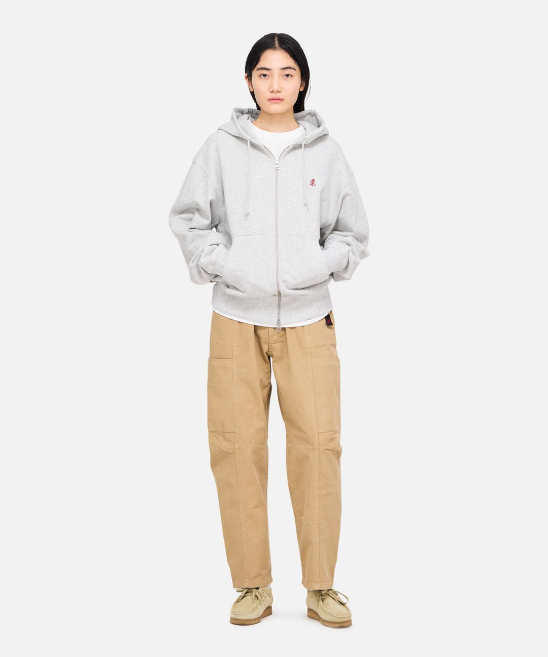 ONE POINT ZIP HOODED SWEATSHIRT - Ash