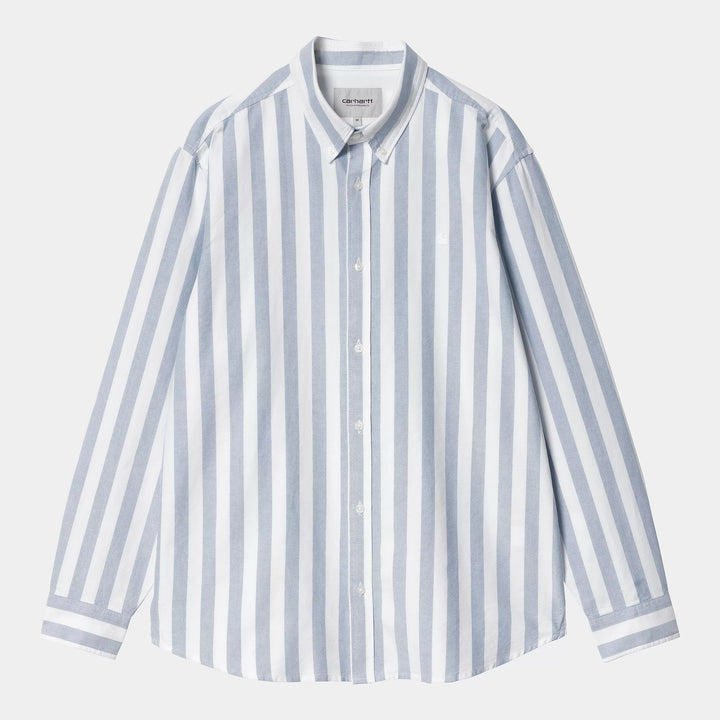 L/S Dillion Shirt 100 % Cotton Dillion Stripe, Bleach / White
