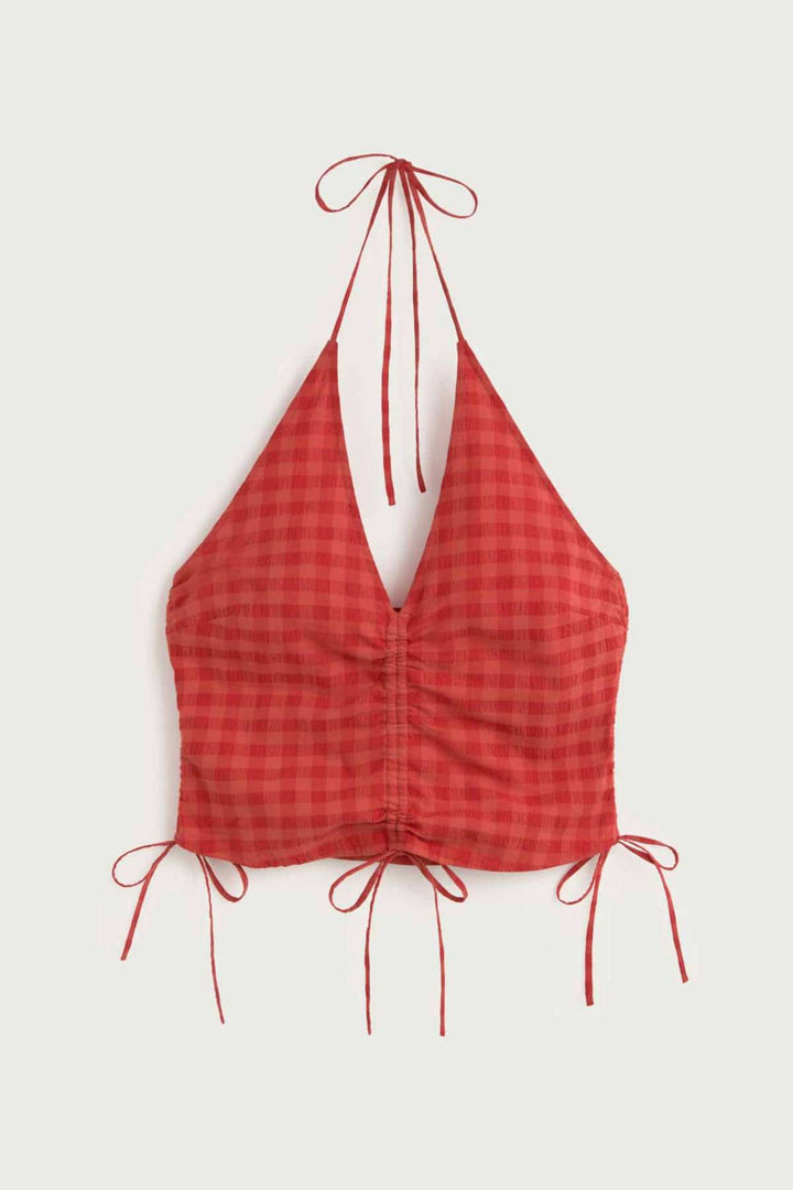 RED CHECKS SEERSUCKER HIBA TOP