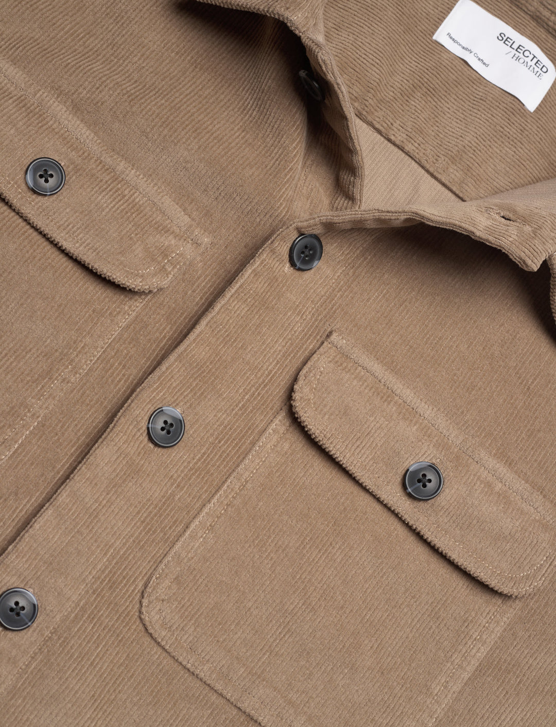SLHLOOSE-DAN CORD OVERSHIRT .- Greige