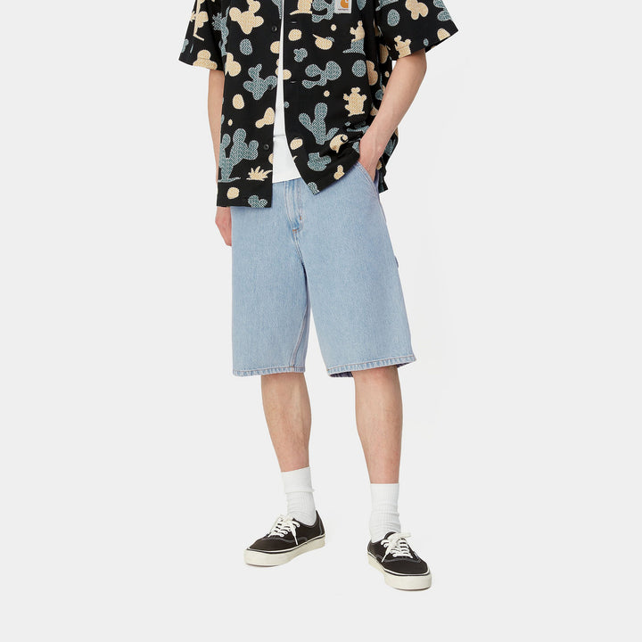 Single Knee Short 100 % Cotton Blue heavy stone bleached