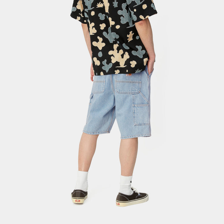 Single Knee Short 100 % Cotton Blue heavy stone bleached