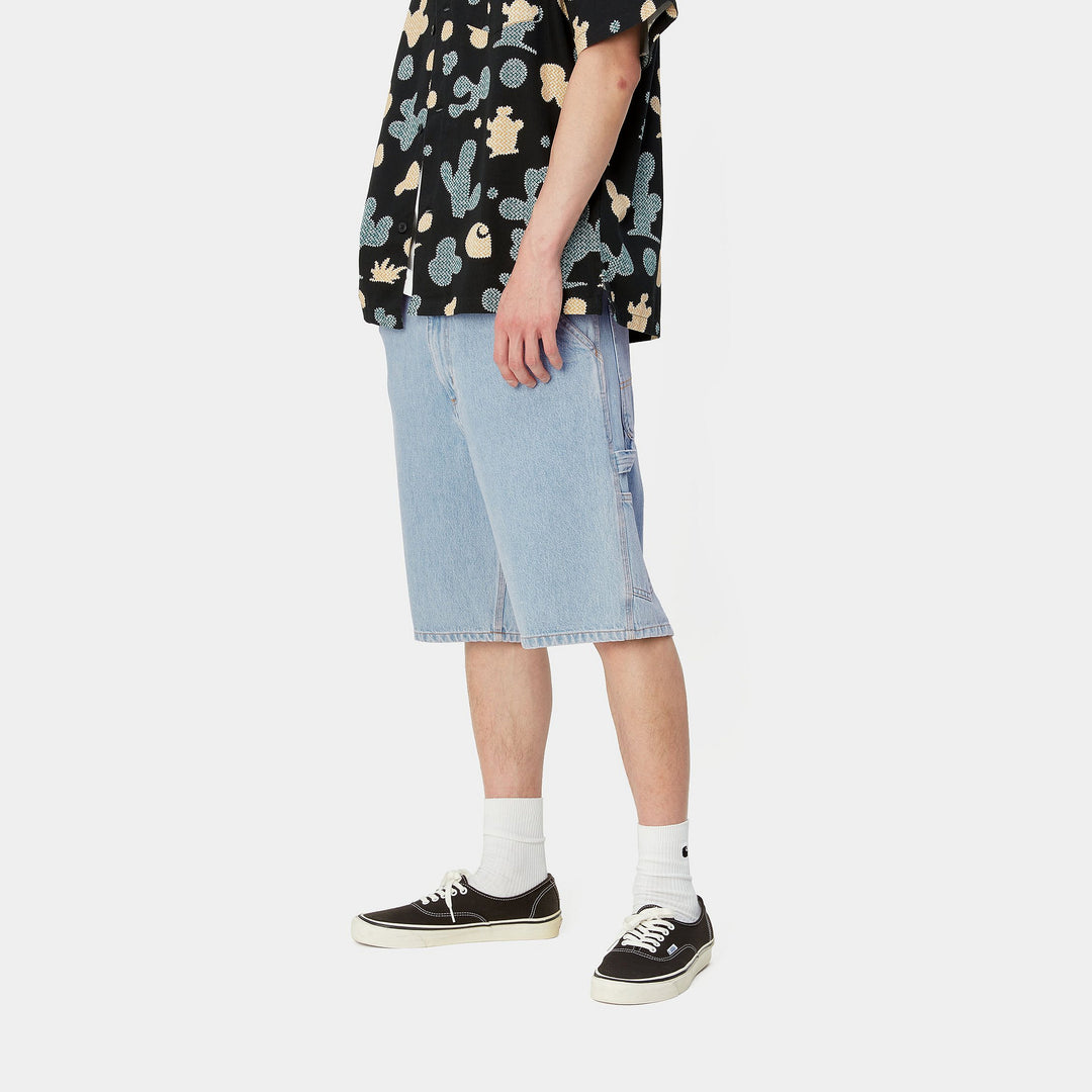 Single Knee Short 100 % Cotton Blue heavy stone bleached